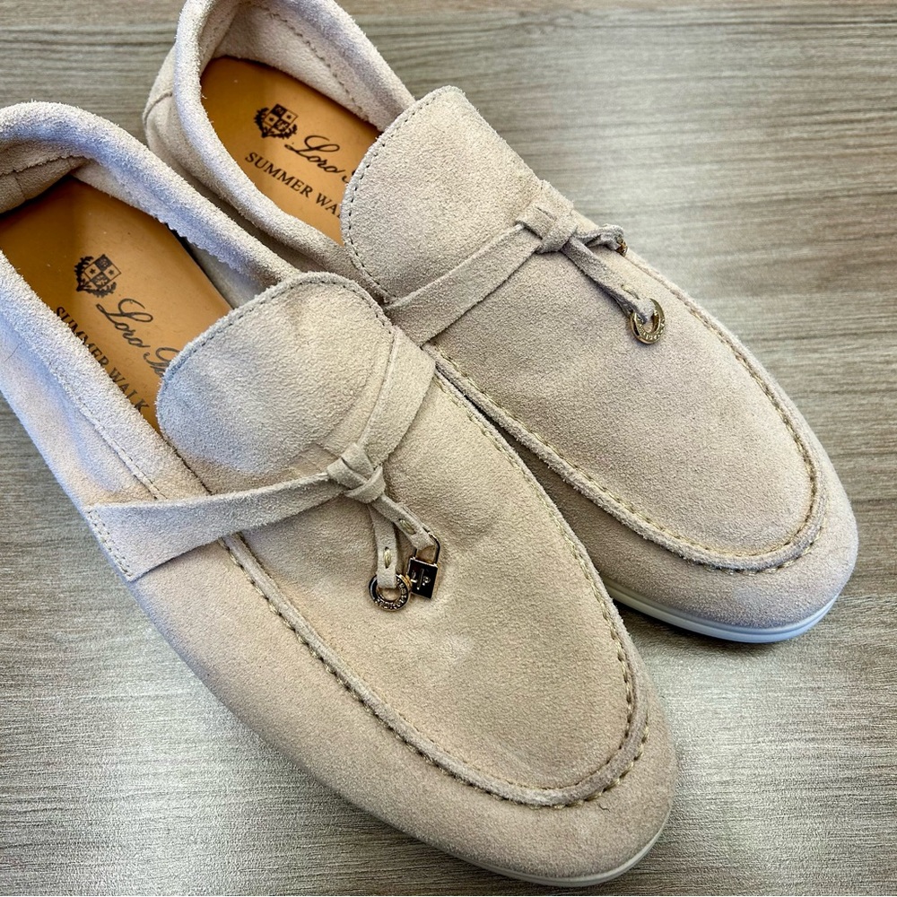 Loro Piana Men’s Suede Tassel Loafers in Light Beige